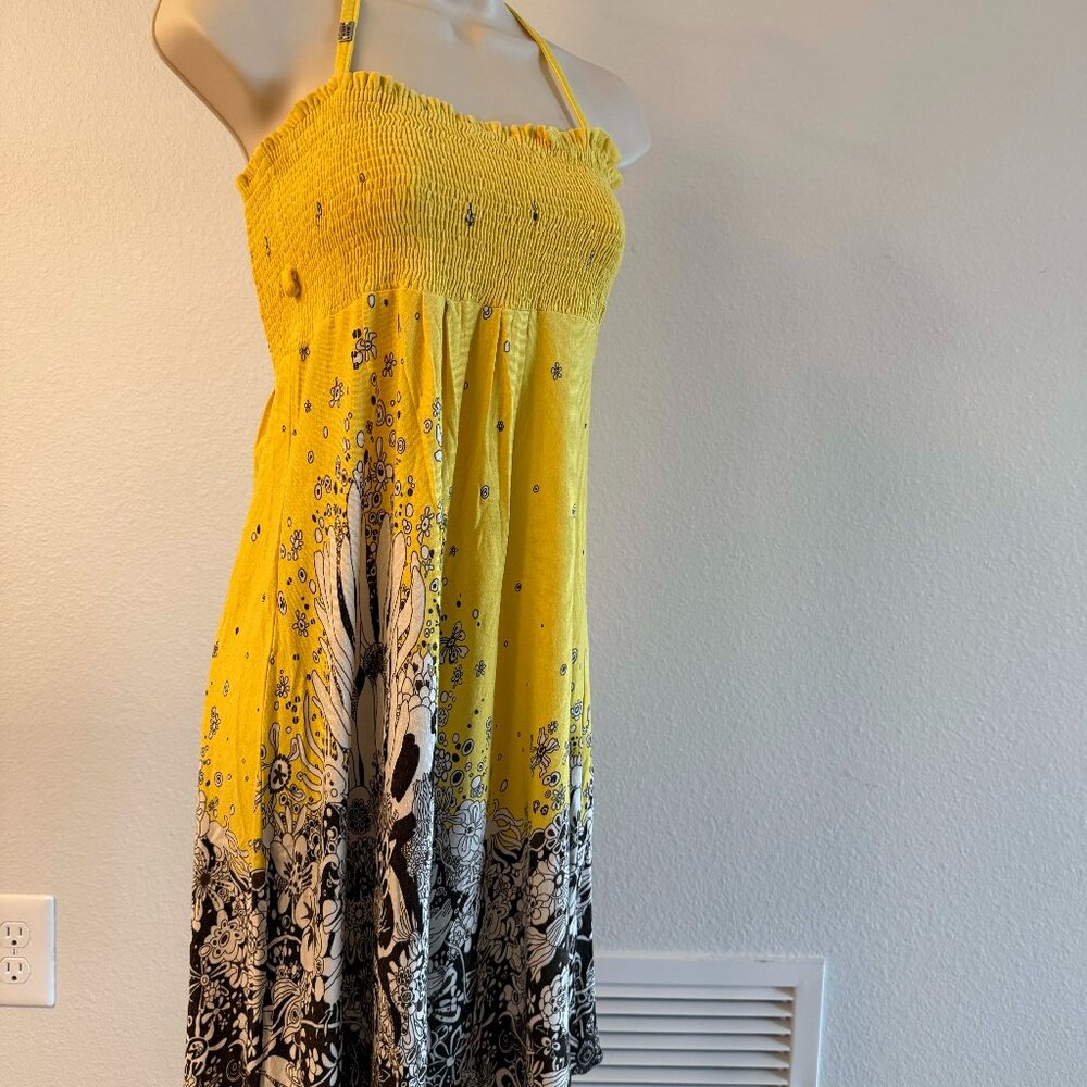 Miss Sixty Tube Dress – Yellow Floral Smocked Mini Dress – Removable Strap – Vin